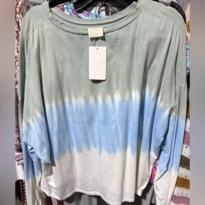 Fantastic Fawn Sage, Blue & White Ombre Long-Sleeve Top